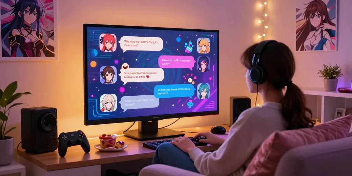 Engaging ecchi AI chat scene with diverse characters, highlighting playful interactions in a cozy home setting.