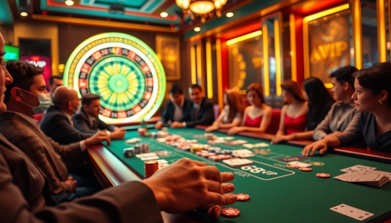 Experience electrifying gaming action at 68VIP with players thrillingly betting at the blackjack table.
