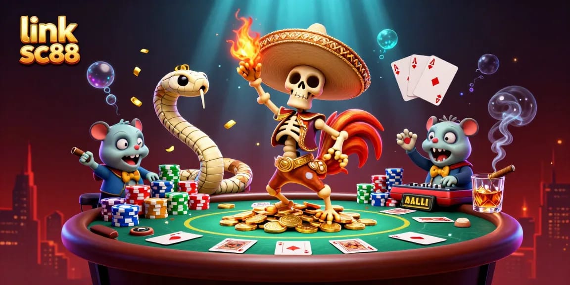 Experience thrilling wins at link sc88 with a vibrant casino scene featuring unique characters and gaming elements.