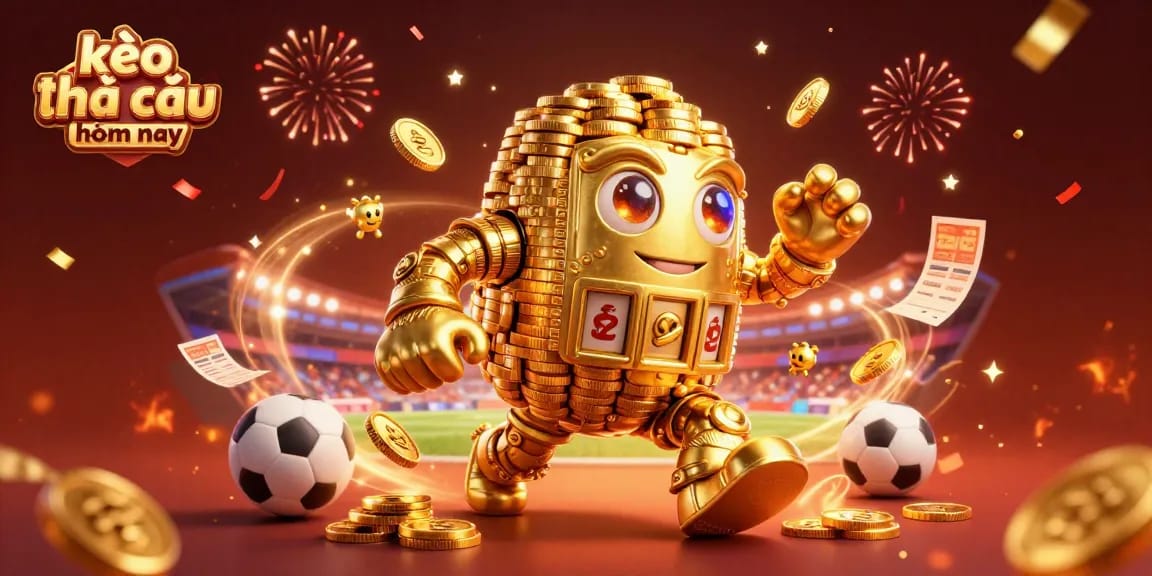 Place bets on kèo nhà cái hôm nay with this vibrant sports betting illustration featuring golden golem.