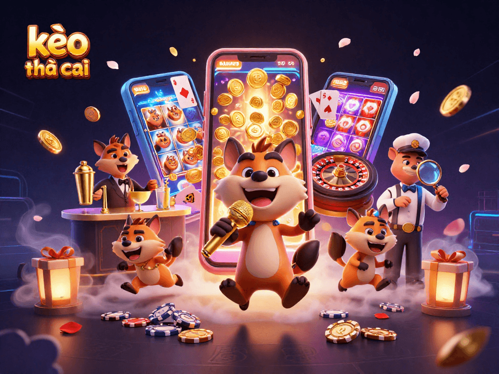 Engaging scene with kèo nhà cái as hyenas run a vibrant comedy casino, showcasing fun elements.