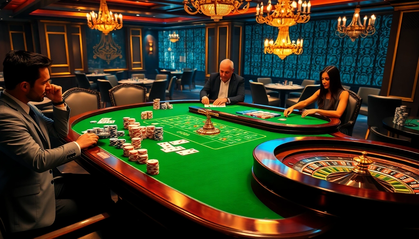 Exciting scene of F168 casino gameplay with elegant players at a high-stakes table.