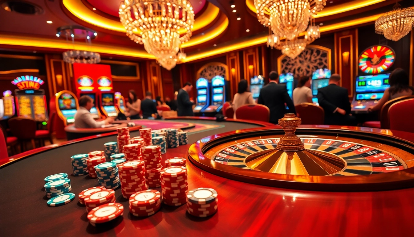 Exciting RR88 VIP casino scene with poker chips and slot machines.