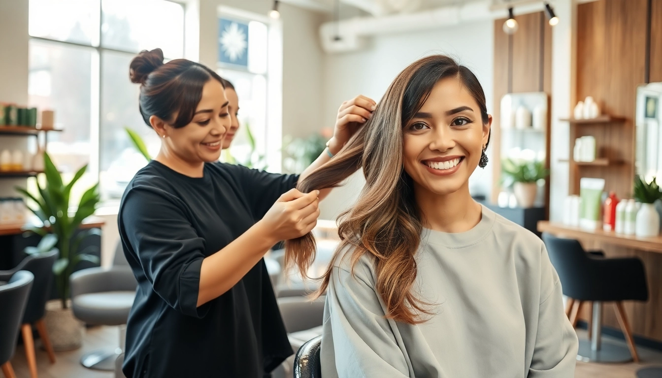 Omnia Salon: Stylist applying highlights in a welcoming environment