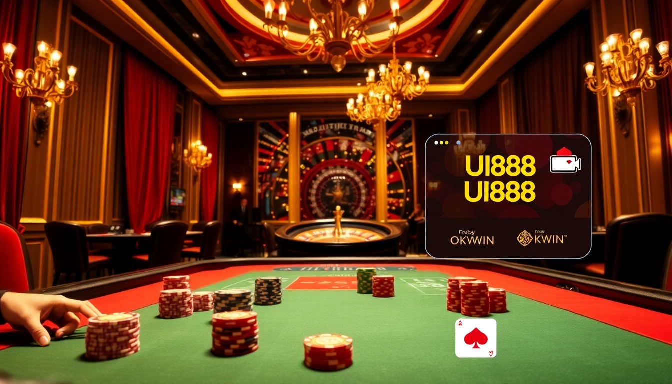 Players engaging in high-stakes games at UU88 OKWIN casino, showcasing luxury and excitement.