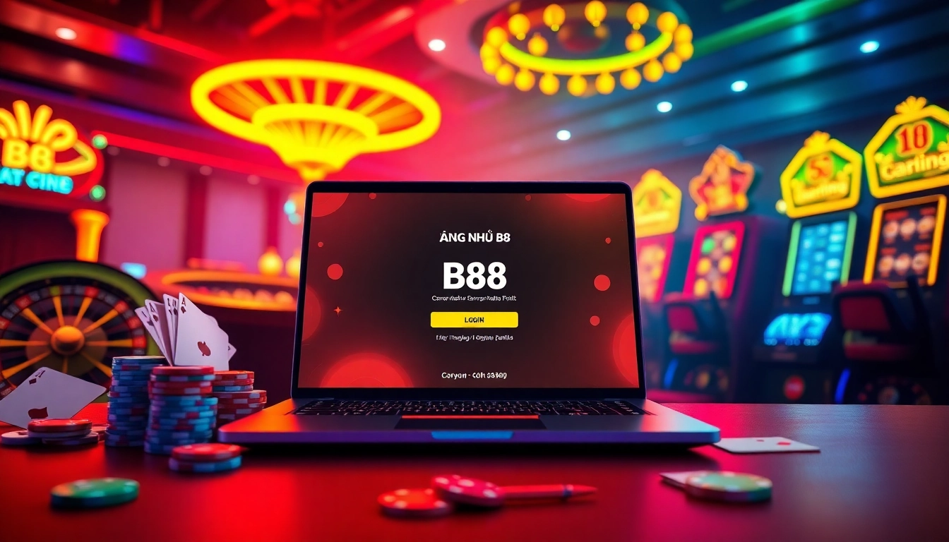 Engaging scene of ĐĂNG NHẬP B8 showcasing an online casino interface with vibrant gambling elements.