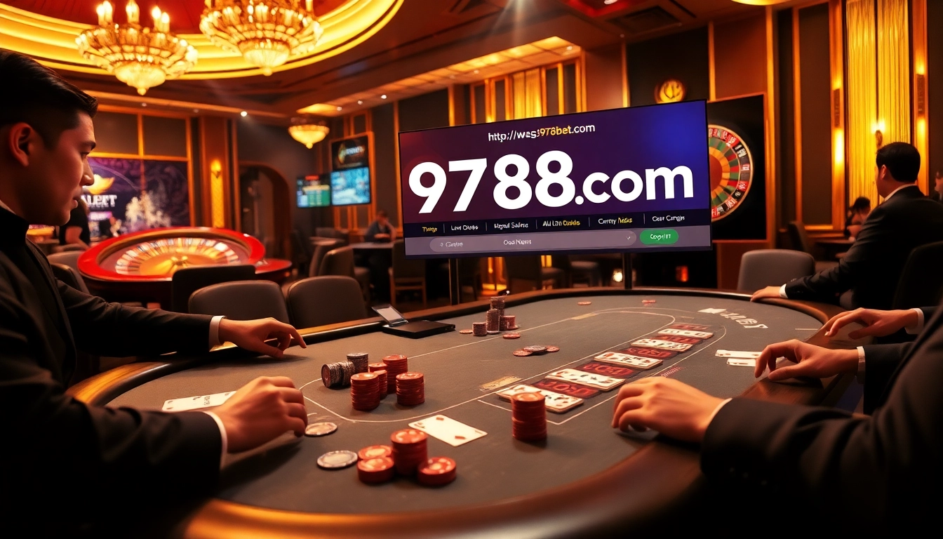 Engaged players at the sleek poker table with https://9789bet.com/ showcasing live betting odds, highlighting thrilling casino action.