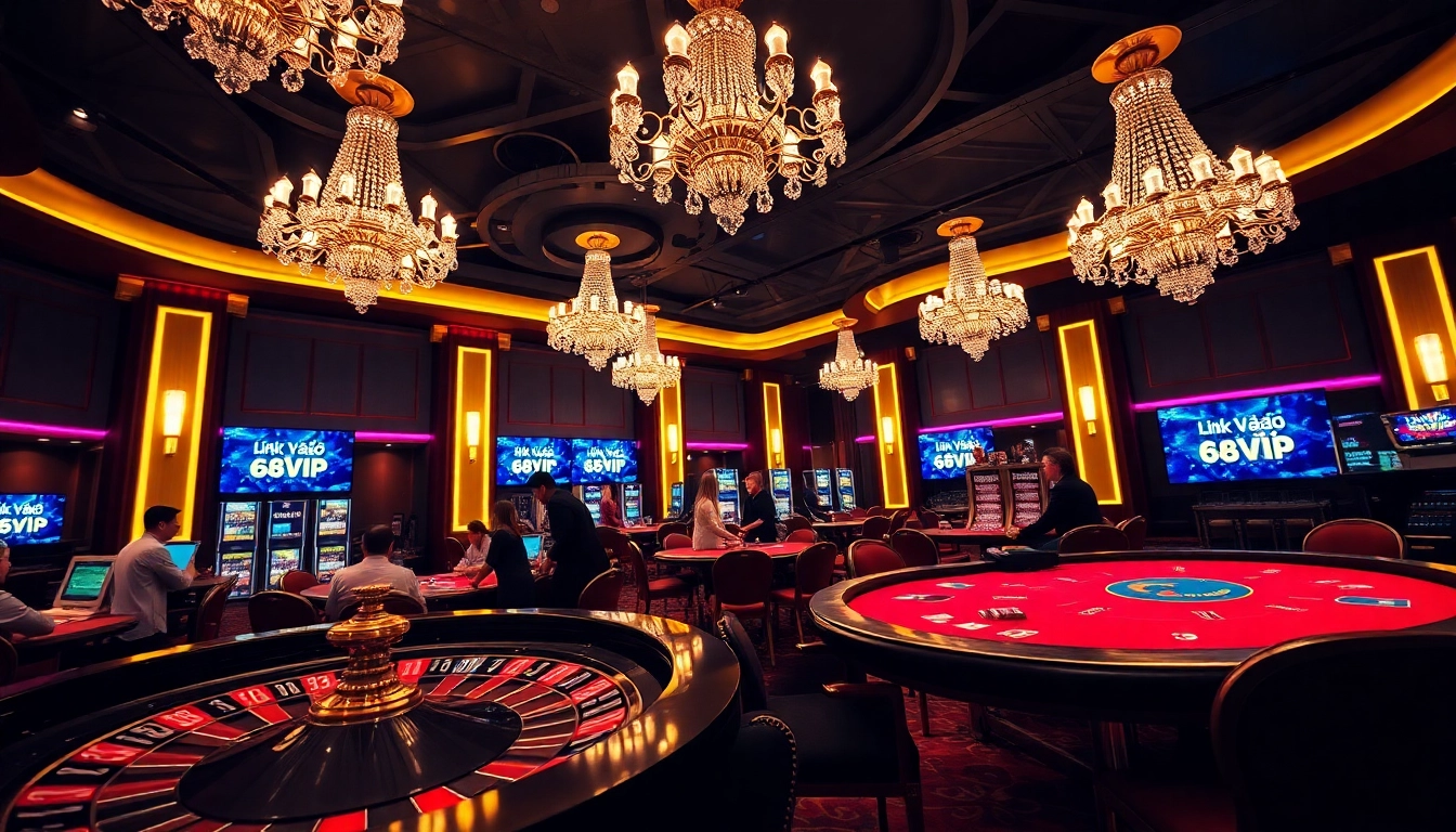 Engage with thrilling games at Link Vào Nhà Cái 68VIP amidst a luxurious casino ambiance.