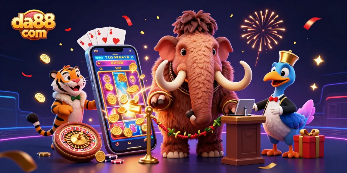 Spin to win at da88 com with a vibrant casino scene featuring unique characters and gaming elements!
