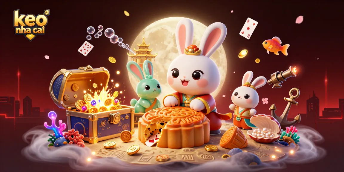 Bet on keo nha cai with vibrant casino-themed moon rabbits and dazzling elements.