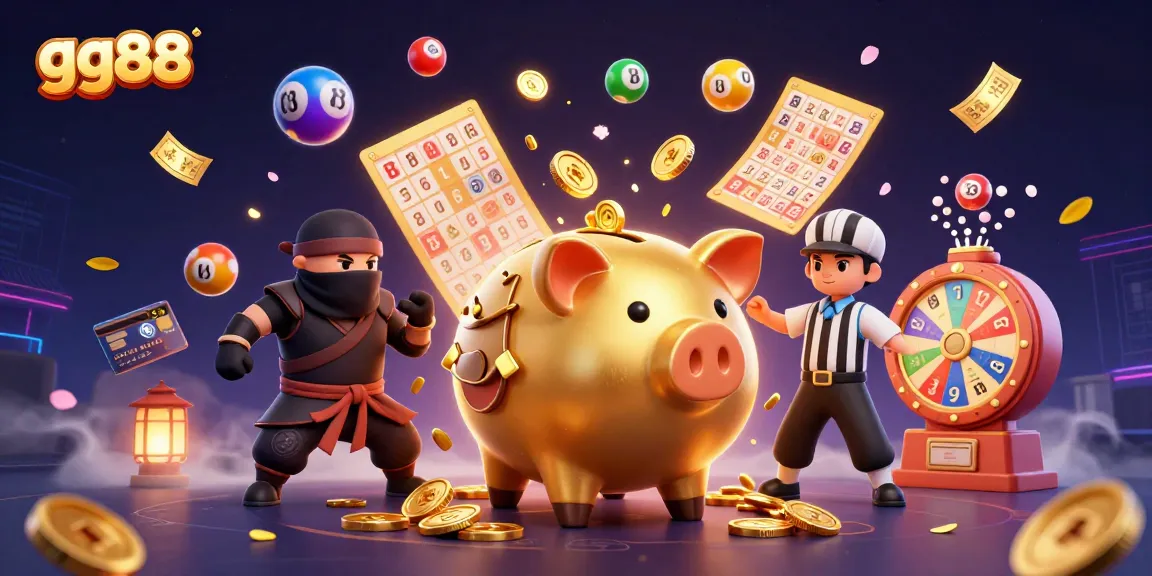 Engage with gg88's dynamic slot games featuring a gold piggy bank sumo wrestler in action.